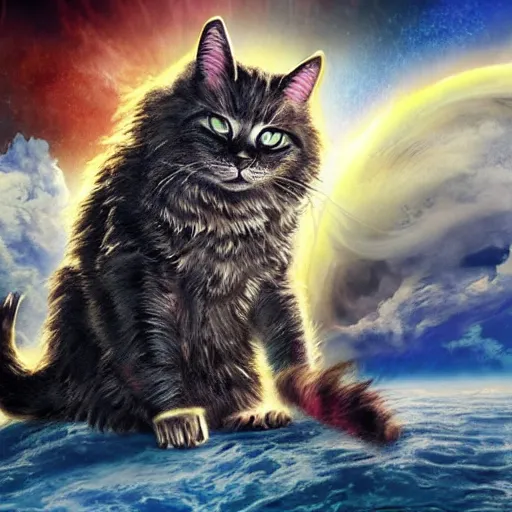 Prompt: the end of the world is a monstrous cat