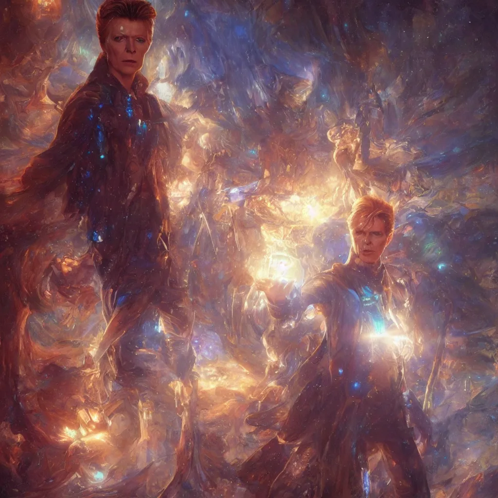 Image similar to david bowie as doctor who, radiant light, caustics, heroic, bright iridescent light, by gaston bussiere, bayard wu, greg rutkowski, maxim verehin