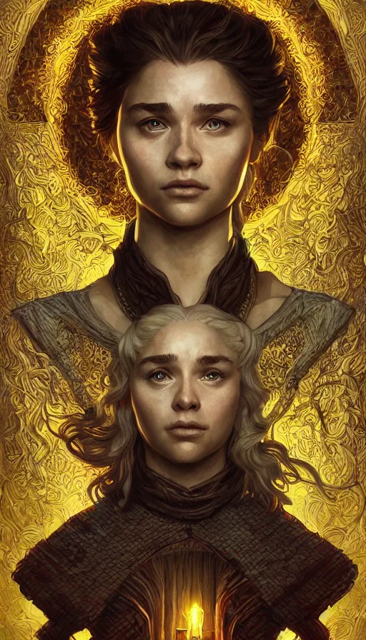 Prompt: game of thrones, neon, fibonacci, sweat drops, insane, intricate, highly detailed, digital painting, artstation, concept art, smooth, sharp focus, illustration, Unreal Engine 5, 8K, art by artgerm and greg rutkowski and alphonse mucha