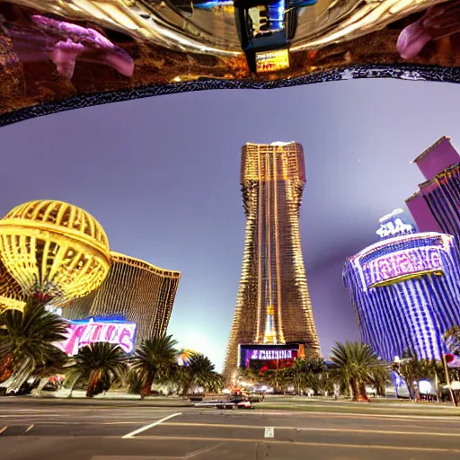 Image similar to a photo of aliens inhabiting the city of Las Vegas, Las Vegas strip, shallow depth of focus