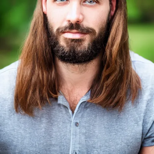 Image similar to a headshot portrait of a beautiful man with brown hair