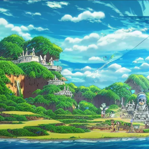 Prompt: a stunning landscape from one piece, highly detailed