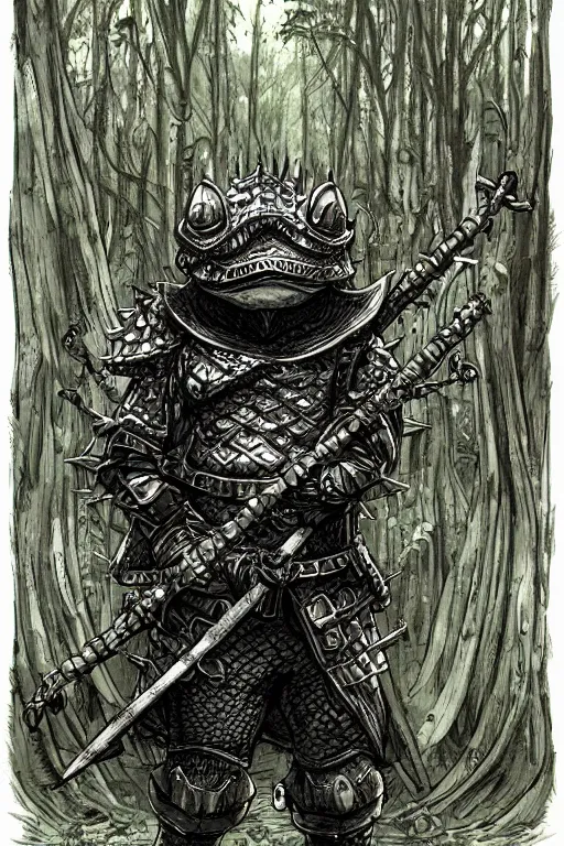 Image similar to toad gobling, wearing armour, swamp, symmetrical, highly detailed, digital art, sharp focus, trending on art station, kentaro miura manga art style