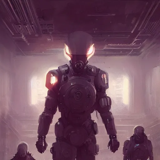 Image similar to concept art by greg rutkowski, three people running dressed in futuristic riot gear, in a claustrophobic, futuristic and brutalist environment, frightening and creepy atmosphere, scifi, highly detailed portrait, digital painting, artstation, concept art, smooth, sharp foccus ilustration, artstation hq