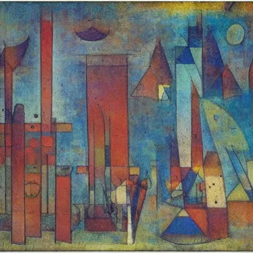 Prompt: Temple of the birds. Mikalojus Ciurlionis. Paul Klee.