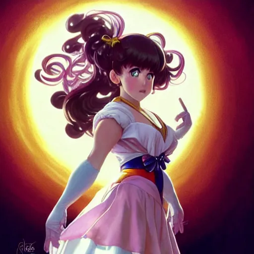 Image similar to Danny Devito dressed as Sailor Moon, Anime, Anime con, cosplay, intricate, elegant, highly detailed, digital painting, artstation, concept art, smooth, sharp focus, illustration, art by artgerm and greg rutkowski and alphonse mucha and francisco goya