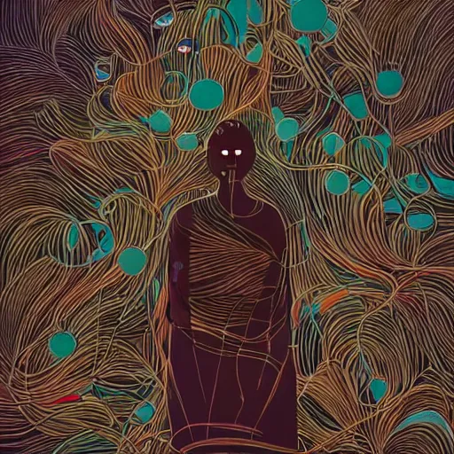 Prompt: syndrom of the imposter, by victo ngai, artgem and studio muto