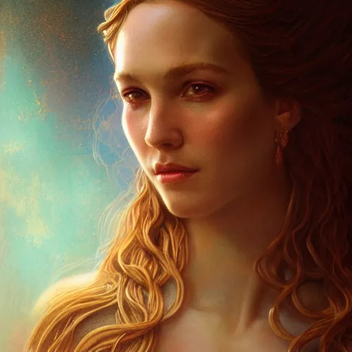 Image similar to majestic gracious regal seductive aphrodite portrait, ancient greece, atmospheric lighting, painted, intricate, volumetric lighting, beautiful, rich deep colours masterpiece, golden hour, sharp focus, ultra detailed, by leesha hannigan, ross tran, thierry doizon, kai carpenter, ignacio fernandez rios