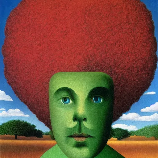 Prompt: surrealist painting of a tree with a human face, René Magritte