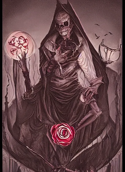 Image similar to tarot card :: horror :: vampire :: blood and roses :: by deiv calviz and bossmonsterbani