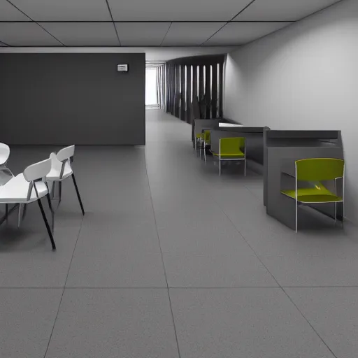 Image similar to isometric view of break room, clean, minimalist, light and shadows, octane render