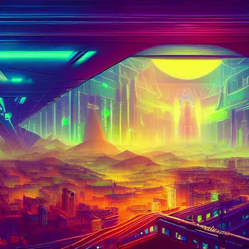 Image similar to matte painting of the sacred geometry of cyberpunk, brilliant colors, extremely detailed, very very detailed, in the style of alena aenami by Alex grey, HD, 4k, 8k