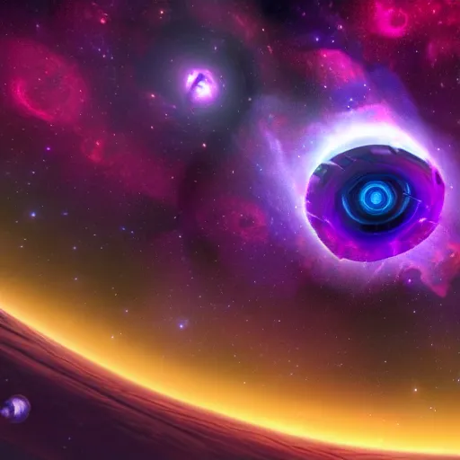 Image similar to nautiloid in space, unreal engine, nebula colours purple
