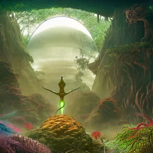 Image similar to river lush alien cinematic geometric 8 k sharp focus sacred by moebius, andreas franke, james christensen, victo nagi, artgerm