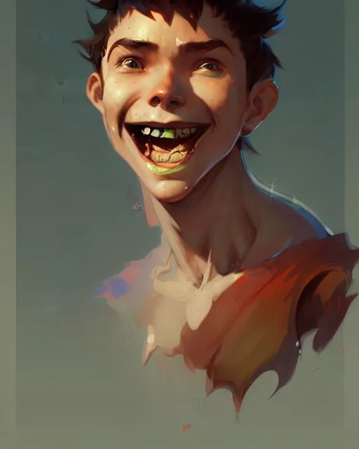 Prompt: digital art, fantasy portrait of a boy with a large smile, by james jean and greg rutkowski, by ross tran, ultra detailed, character design, concept art, trending on artstation,