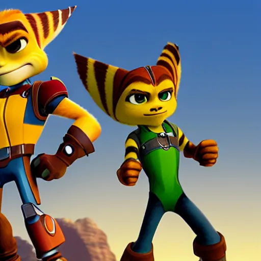 Prompt: ratchet and clank designed by proud family animator bruce w. smith