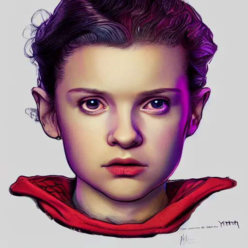 Image similar to eleven from stranger things with her hand outstretched facing the camera, trending on artstation, art by yoshitaka amano, 4k