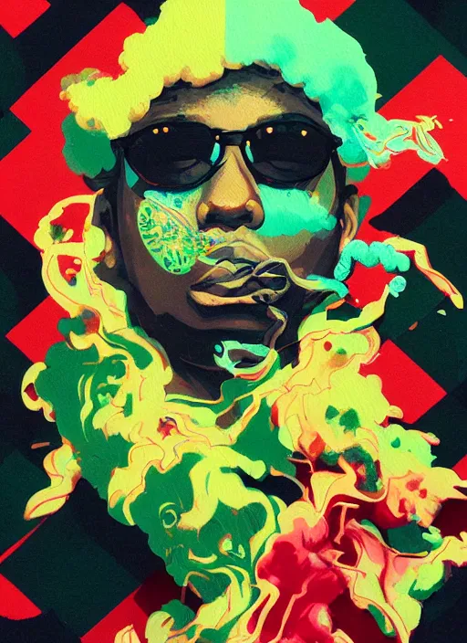 Image similar to profile picture by sachin teng x ofwgkta, marijuana, organic painting, smoke clouds, asymmetrical, green, matte paint, hard edges, energetic