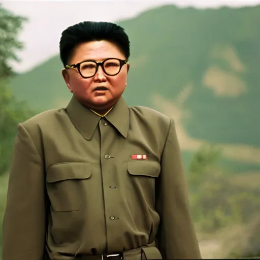 Image similar to filmstill of Kim Jong-il in the role of Rambo, cinemascope, Eastman Color Negative 50T 5251 Neg. Film