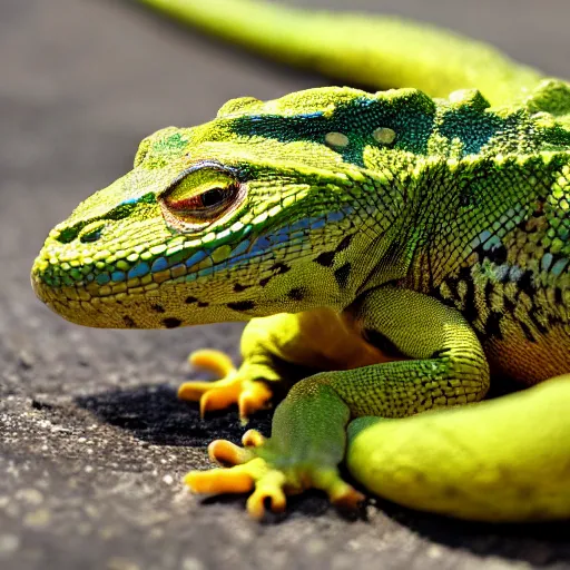 Prompt: several lizards attacking a lemon