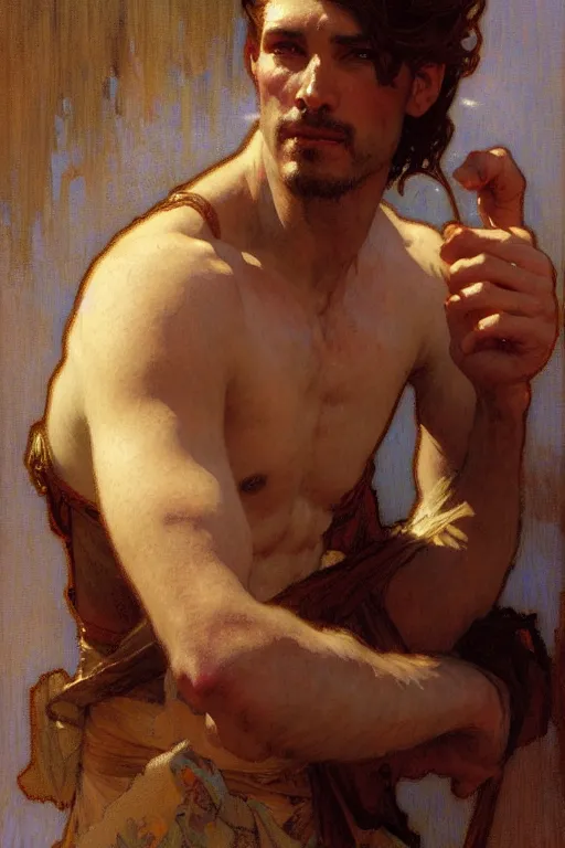 Image similar to attractive man, florence, painting by gaston bussiere, craig mullins, greg rutkowski, alphonse mucha