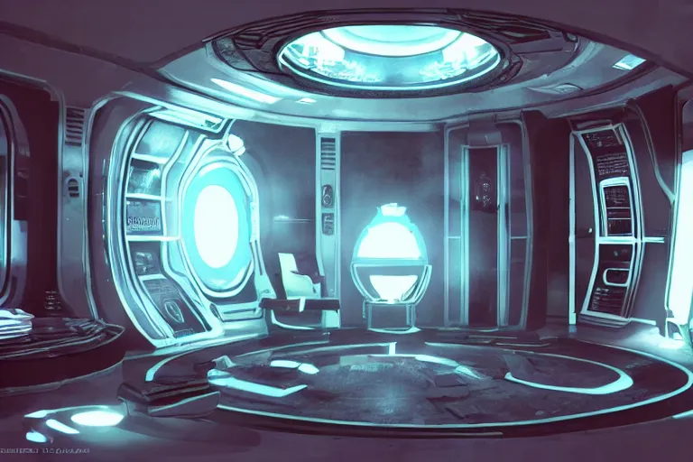 Image similar to futuristic tardis interior stylized like portal 2