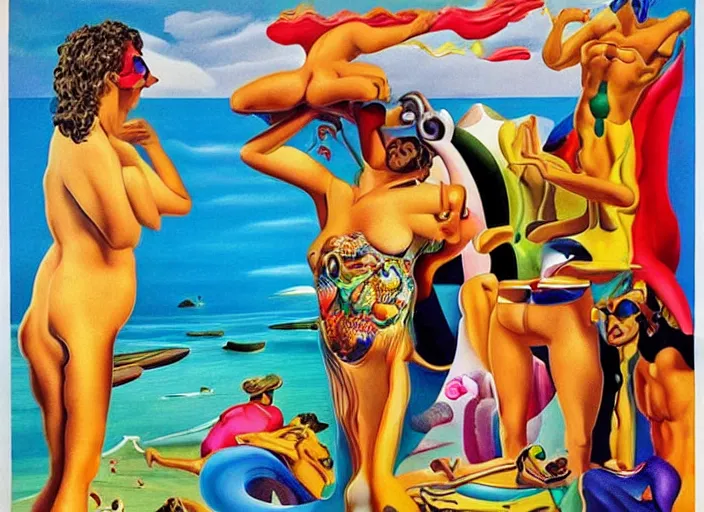 Prompt: 🏖🌊🏄♂🌈, lowbrow, 3 - d highly detailed, in the style of, salvador dali,