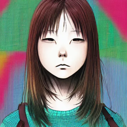 Image similar to a colorful portait of a girl made by inio asano, detailed