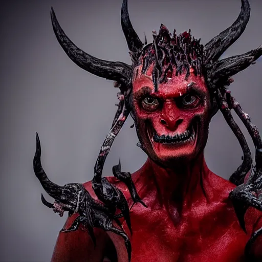 Image similar to a demon inspired by petroleum created by the make up artist hungry, photographed by andrew thomas huang, cinematic, expensive visual effects
