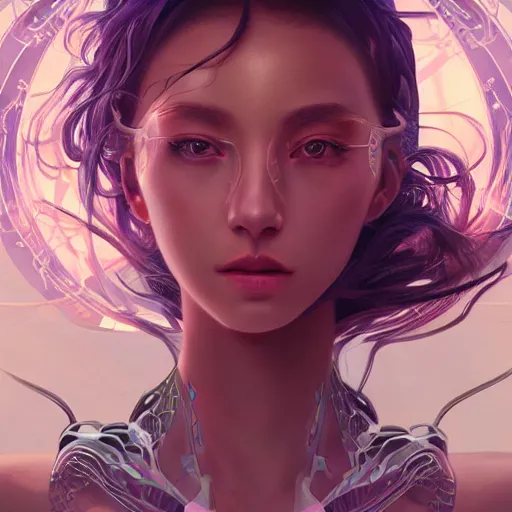 Image similar to portrait futuristic goddess at future neon light tokyo rooftop, sci - fi and fantasy, intricate and very very beautiful and elegant, highly detailed, digital painting, artstation, concept art, smooth and sharp focus, illustration, art by tan zi and ayanamikodon and alphonse mucha and wlop