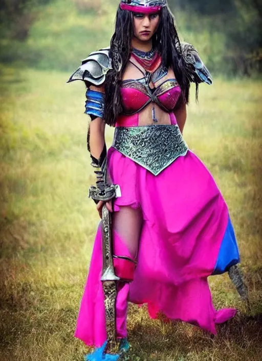 Prompt: a warrior princess in colorful clothing