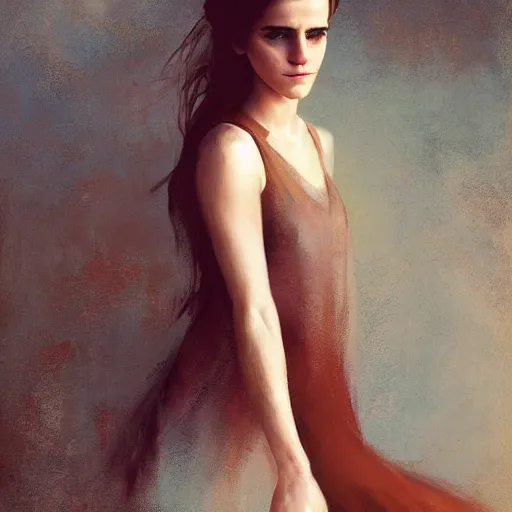 Image similar to full body fashion model emma watson by Richard Schmid by Jeremy Lipking by moebius by atey ghailan