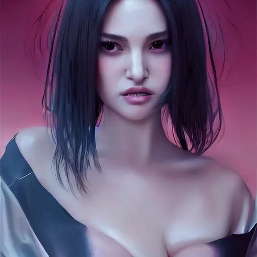 Image similar to a beautiful young japanese natalie portman alluring model in crop top, wearing a demonic latex mask that looks like an attractive succubus by guweiz and wlop and ilya kuvshinov and artgerm symmetrical eyes, aesthetic, gorgeous, stunning, attractive, artstation, deviantart, pinterest, digital art