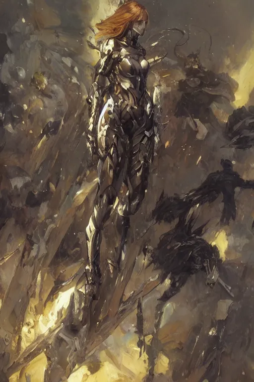 Prompt: full body girl metal armor dynamic poses painting by gaston bussiere, greg rutkowski, yoji shinkawa, tsutomu nihei