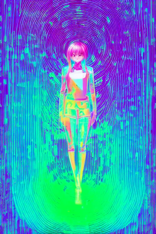 Image similar to a portrait by Wayne Thiebaud of Hatsune miku, neon gradient