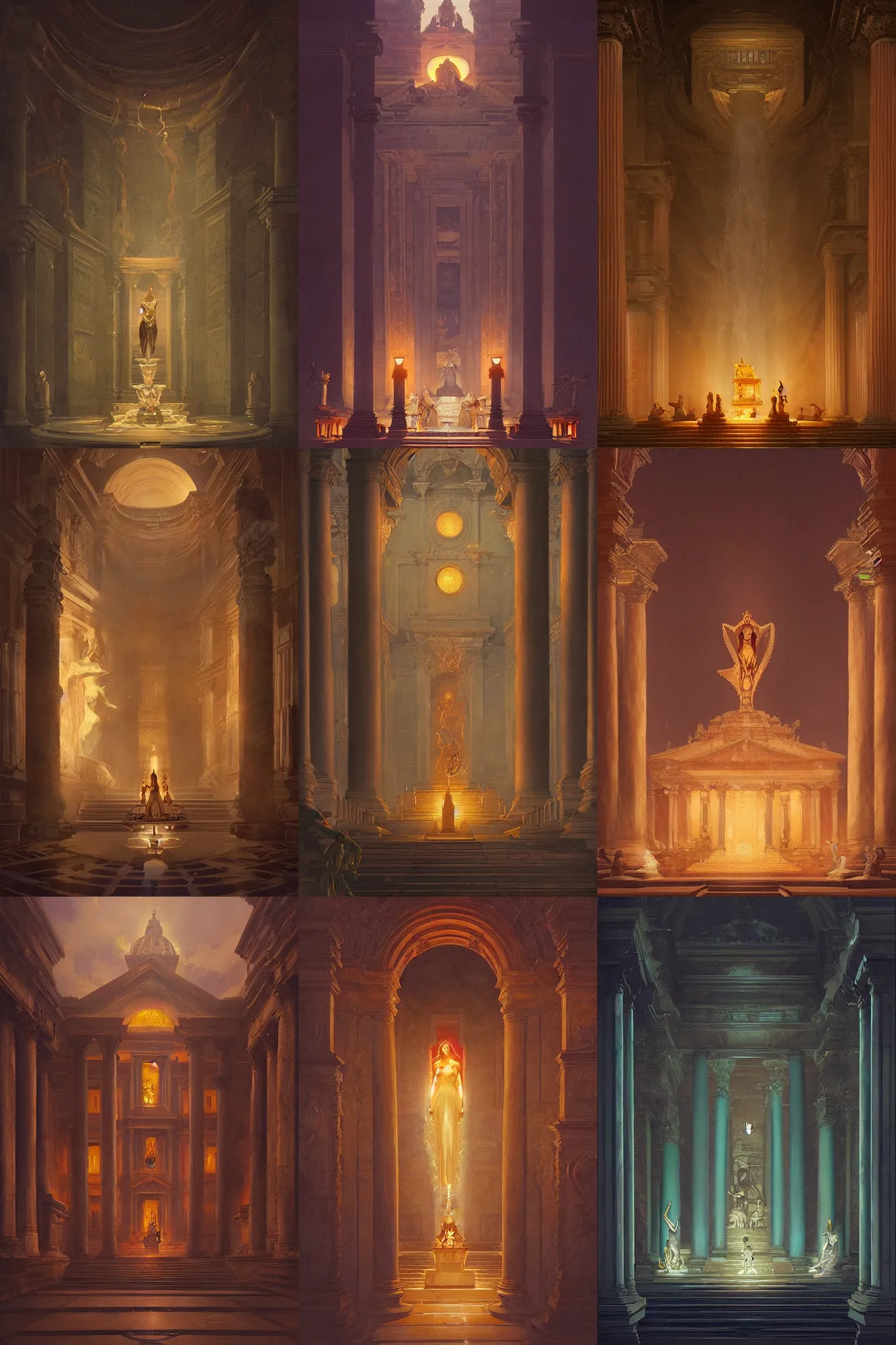 Prompt: temple, rome, bioluminescent, painting by greg rutkowski, j. c. leyendecker, artgerm