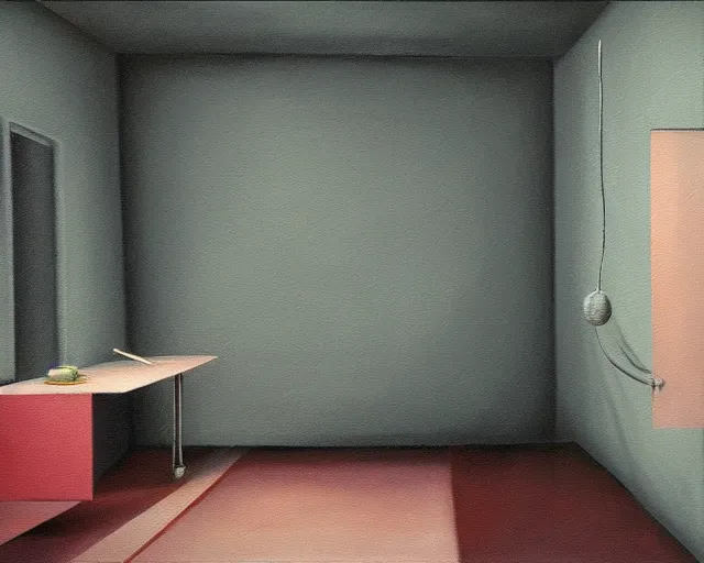 Prompt: a painting of a confusing minimalistic room, an airbrush painting by breyten breytenbach, cgsociety!, neo - primitivism