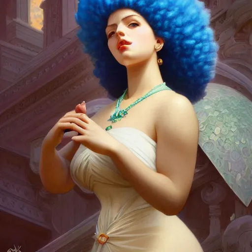 Prompt: marge simpson, intricate, elegant, highly detailed, digital painting, artstation, concept art, smooth, sharp focus, illustration, art by artgerm and greg rutkowski and alphonse mucha and william - adolphe bouguereau