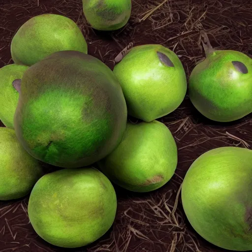 Prompt: an extinct green fruit