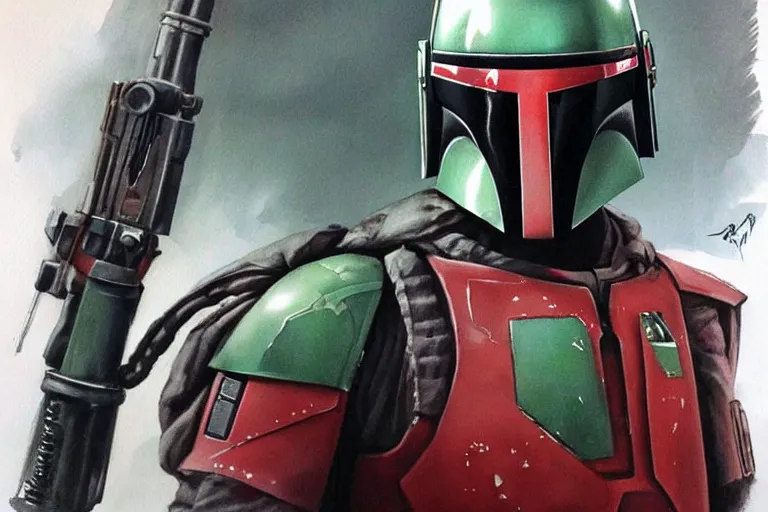 Prompt: boba fett in the style of artgerm, portrait