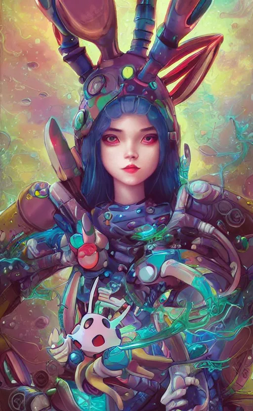 Image similar to lofi BioPunk Pokemon Sylveon portrait Pixar style by Tristan Eaton_Stanley Artgerm and Tom Bagshaw,