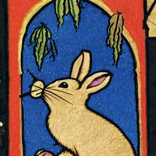 Prompt: rabbit smoking a joint medieval illuminated manuscript