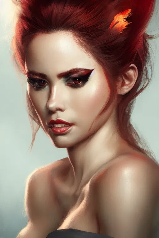 Image similar to a detailed portrait of a beautiful woman with ( red panda ) features, in professional makeup, dramatic lighting, by artgerm, ross tran, greg rutkowski, 4 k, trending on artstation