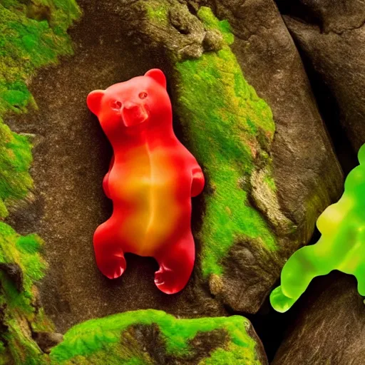 Image similar to national geographic photos of wild gummy bears, wildlife photography