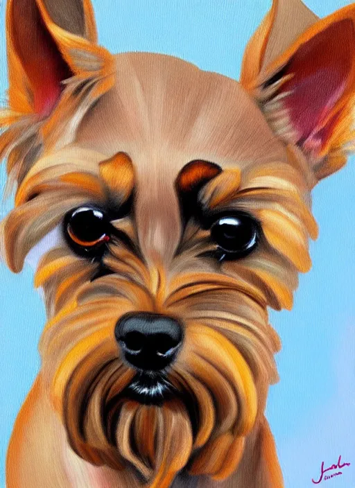 Image similar to painting by jon hale of tan chihuahua schnauzer mix visible brushstrokes, hd