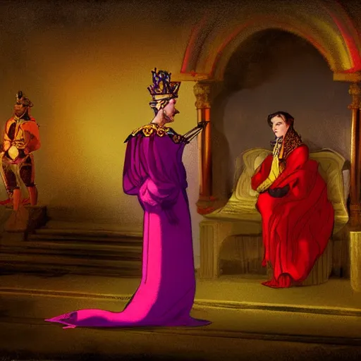 Prompt: Empress Sissi talking to peasants at night, digital art, epic lighting, vibrant colors