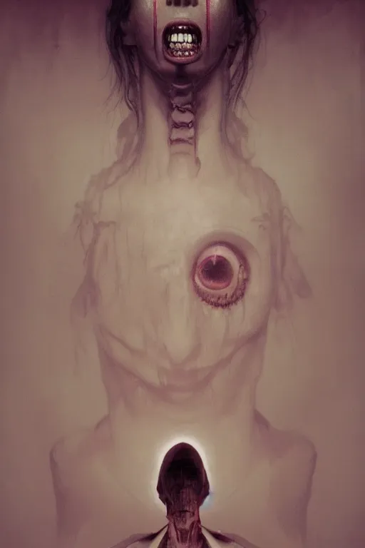 Image similar to grunge portrait of a creepy nurse girl in a manual asylum, intricate artwork, nightmare fuel, terrifying, by beeple, zdzisław Beksiński, dan mumford , trending on artstation, greg rutkowski very coherent artwork. cinematic, hyper realism, high detail, octane render, 8k