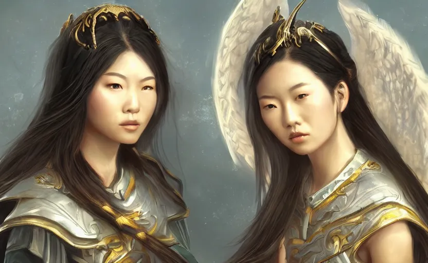 Image similar to portrait of an asian warrior woman, angel of heaven, wlop, beautiful portrait, digital illustration, artstation, cgsociety