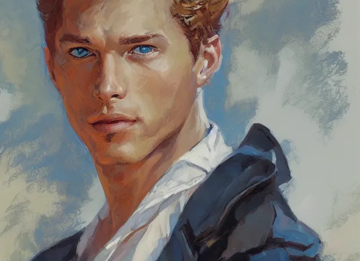 Prompt: a highly detailed beautiful portrait of johnny storm, by gregory manchess, james gurney, james jean