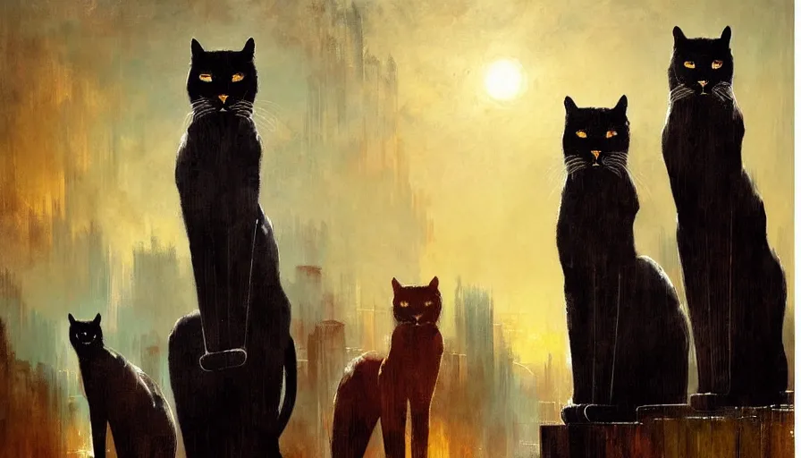 Image similar to contemporary semi abstract acrylic painting of really tall cats by william turner, by greg rutkowski, kessler art, thick brush strokes and visible paint layers